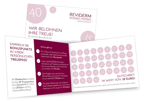 Treuepass des Kosmetikinstituts REVIDERM skinmedics rheinbach zum Sammeln von Treuepunkten.