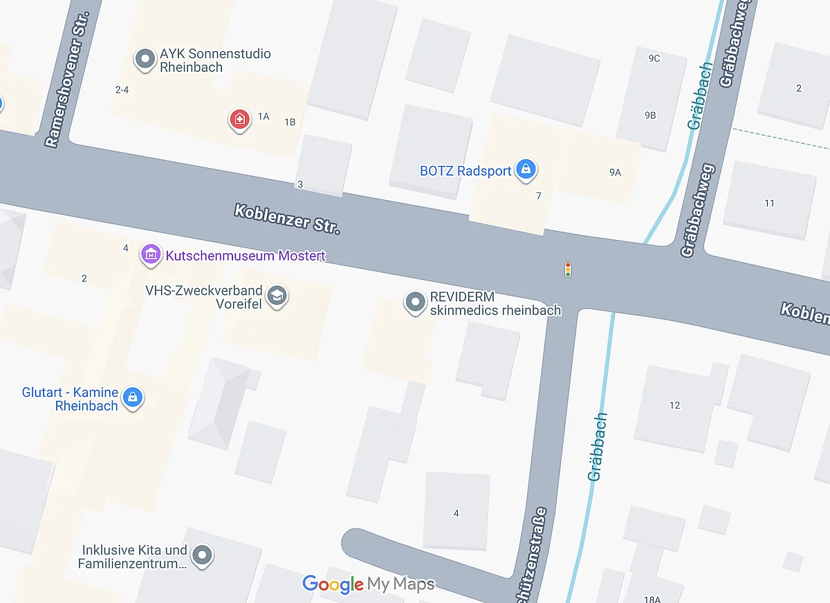 Kartenausschnitt mit der Lage von REVIDERM skinmedics rheinbach in der Koblenzer Straße 8.